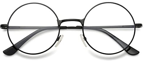 VEVESMUNDO Nickelbrille Lesebrille Runde Retro Klein Metall Lesehilfe Brille Für Herren Damen (Schwarz, 2.0)