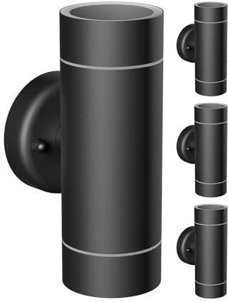 ledscom.de 4 Stück Wandleuchte WEDO für außen, schwarz, Edelstahl, IP44, zweiflammig, Up & Downlight, inkl. 2 GU10 LED Lampen, je 630lm weiß