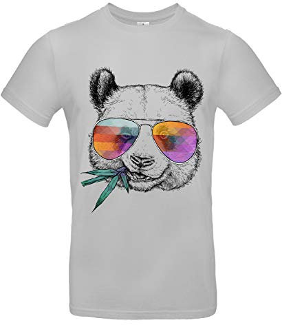 Smilo & Bron Herren T-Shirt mit Motiv Cool Panda Bedruckt Grau Pacific Grey S