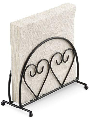 MaRab Metall Serviettenhalter Napkin Holder Standing Zwei Herzen Two Hearts Black Beige Für Servietten ca. 33 x 33 cm Hochzeit Garten Shabby Chic