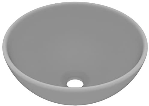 vidaXL Lavandino Lusso Lavello per Bagno Lavabo per Toilette Sanitari Prodotti per Bagno Vaschetta Rotondo Grigio Chiaro Opaco 32,5x14 cm Ceramica