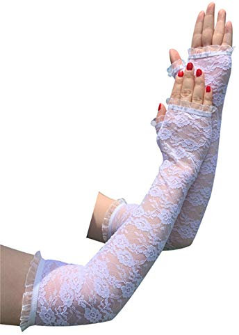 SUNTRADE Fingerlose Handschuhe für Damen, lang, Spitze, für Halloween, Motto-Party, Vintage, Opern, Hochzeit, flexibel (Weiß)