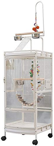 Sarah Transparent Vogelkäfig, Vogelvoliere mit 4 Rollen, Großer käfig, Mobiler Vogelkäfig, 46×50,5×180 cm, Weiß (Ohne Spielzeug)