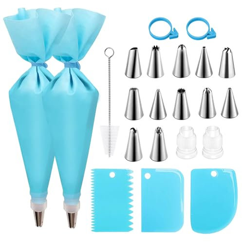 CVOZO Poche a Douille Patisserie Douilles Patisserie, 12 Douilles Patisserie, 2 Poches à Douille Silicone Réutilisables, Décoration parfaite vos Cupcake et Muffins Gâteaux