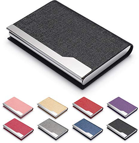 FACATH Porte-cartes de visite - Porte-cartes nominatif en cuir PU de luxe et étui multi-cartes en acier inoxydable, portefeuille mince en métal avec porte-cartes de poche (le noir)