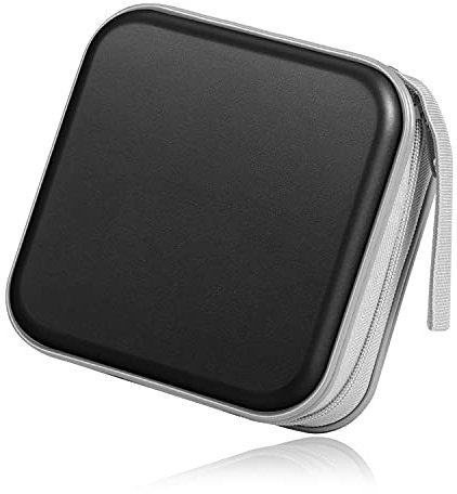 TNP CD Case Holder Organizer, DVD Holder for Car, 40 Capacity Disc Holder, Portable Hard Shell DVD Wallet, Small DVD Case Holder Organizer, Video Game Storage, Zippered CD Book Holder (Black)