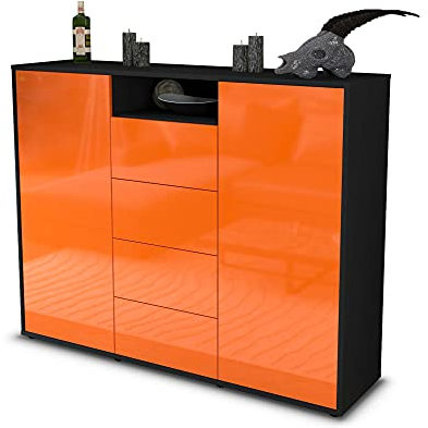 Stil.Zeit Highboard Kommode Nives, Korpus anthrazit matt, Front Hochglanz-Design Mandarine (136x108x35cm), Push-to-Open Technik & Leichtlaufschienen
