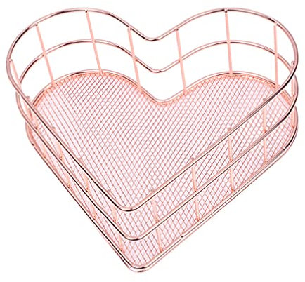 BESPORTBLE Heart-shaped Rose Gold Tray Jewelry Dish Organizer Minimalist Metal Storage Basket for Home Decor