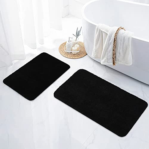 Homaxy Badezimmerteppich Set 2 teilig Badematte rutschfest Waschbar Weiche Hochflor Badteppich Flauschige Mikrofaser Badvorleger Set – 41 x 61 cm + 51 x 76 cm, Schwarz