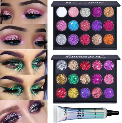 Mysense 30 Colors Glitter Eyeshadow Palette,Party Diamond Pressed Pighmented Mineral Ultra Makeup Shimmer Sequined Palette,Long Lasting Waterproof Eye Shadow Power With Glue Primer