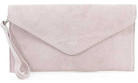 LE11 Genuine Italian Suede Leather Envelope Clutch Bags Party Wedding Purse Handbag Cross Body Bag (Pale Pink)