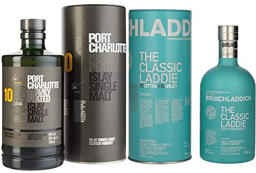 Bruichladdich Port Charlotte 10 Year Old Islay Single Malt Whisky & Bruichladdich The Classic Laddie Scottish Barley Whisky 70 cl