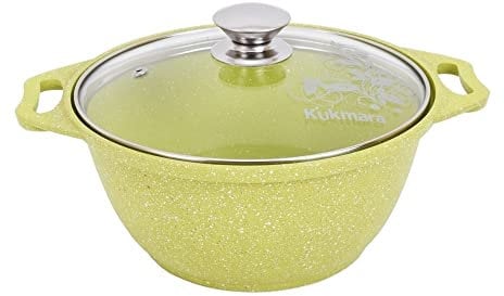 Wok-Kochtopf aus Aluminium, trendiger Stil, antihaftbeschichtet, mit Glasdeckel (Limette), Camping-Kochgeschirr, Dutch Oven Küchentopf, 2,1 qt. (2 l)