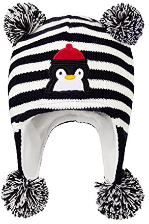 Durio Baby Mütze Wintermütze Kleinkind Kinder Mädchen Jungen Earflap Beanie Warm Strickmütze mit Bommel Schwarz 2-4 Jahre (Tag Size L)
