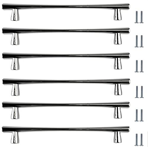 French Furniture Fittings Set of 6 Fluted T Bar Kitchen Cupboard Door Handles & Drawer Handles by FFF. Polished Chrome Handles for Kitchen cupboards and Drawers. (192mm Between fixings)