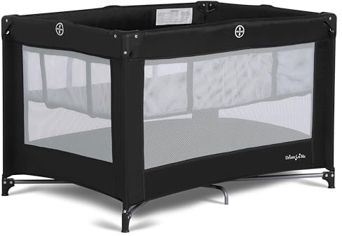 Dream On Me Zazzy Portable Playard with Bassinet in Black, Lightweight Packable and Easy Setup Baby Playard with Mattress and Travel Bag