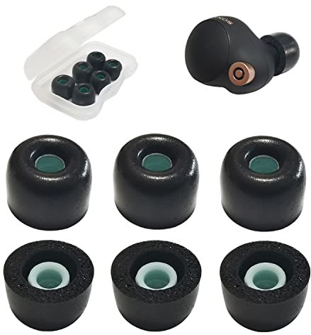 Memory Foam Tips for Sony WF-1000XM4/WF-1000XM5 Earbuds Tips for Sony WF-C500 LinkBuds S WF-1000XM4 Ear Tips Replacement Fit Charging Case Earbuds Cover 3 Pairs Lager Black