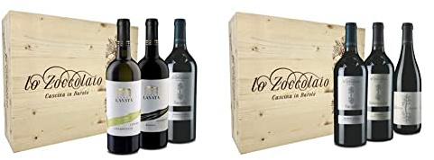 Villa Lanata Cassetta Legno Chardonnay + Piemonte Rosso + Barbera D'Alba 3 X 750ml & Lo Zoccolaio Cassetta Legno - Vino Rosso - Barbera D'Alba+Langhe Rosso+Barolo 3 Bottiglie x 750ml