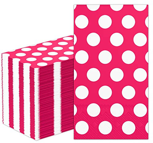 DYLIVeS 100 Stück rosa und weiße gepunktete Gästehandtuch-Servietten, rosa Einweg-Papierhandtücher, Dinner-Servietten, Cocktail-Servietten für Hochzeit, Babyparty, Geburtstag, Abschlussfeier,