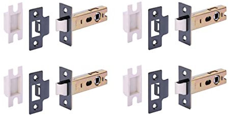 HANDLEZONE® 4 Pack 76mm / 3 inch Black Nickel Premium Tubular Mortice Latch, Catch for Internal Timber Doors - 57mm Backset