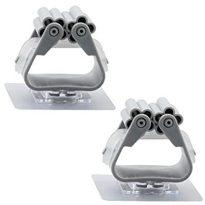 Jagowa 2PCS Self-Adhesive Mop Hook Free Punching Mop Rack Storage for Bathroom Wall Broom Hanging Rack Mop Organizer (Gray)