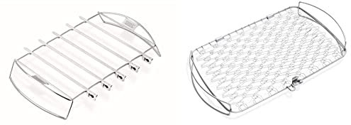 Weber Jeu de 5 Brochettes avec Support, Argent & 6471 Original Stainless Steel Fish Basket, Large,Multi