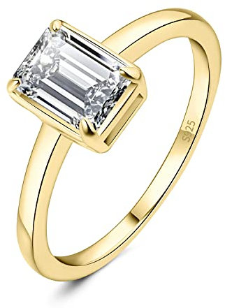JewelryPalace Klassisch Smaragdschliff 1ct Moissanite Solitär Promise Ring Damen, Schmuck Set, Verlobungsring Damenring Silber 925 mit Stein Frauen, Simulierte Diamant Jubiläum Eheringe Vergoldet 57