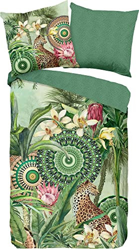 HIP Wendebettwäsche Abhita Satin grün Größe 155x220 cm (80x80 cm)
