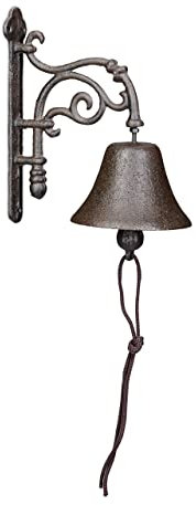 Relaxdays Türglocke Gusseisen, antikes Design, Gartenglocke Vintage, mit Kordel, Glocke für draußen, Wandglocke, braun, 1 Stück