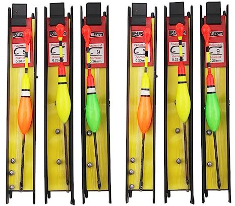 LONGHAO 6 pcs Flotteur de Pêche,Kit de Flotteurs de Pêche,Flotteur Peche,Flotteurs de Pêche pour Poissons,Flotteurs et Bobbers de Pêche,avec Plomb,Ligne de Pêche et Hameçon(5#,7#,9#) pour Poissons