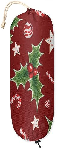 Watercolor Christmas Candy Plastic Bag Holder Wall Mount Plastic Bag Organizer Grocery Bag Storage Dispenser Washable Large Shopping Bags Carrier ​for Home Kitchen Travelling, 1 Pack
