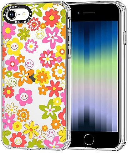 MOSNOVO für iPhone SE/iPhone 8 / iPhone 7 Hülle – Durchsichtige, schlanke, stoßfeste TPU+PC-Handyhülle, [6,6 Fuß Fallschutz/Anti-Abziehen] - 70er Jahre Groovy-Blume