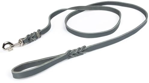CopcoPet - Hundeleine Grau 3 m x 15 mm aus hochwertigem Rindsleder - Weiche Fettlederleine mit Chrom Karabiner - Geflochtene Führleine für Hunde - Hunde Zubehör 100% Handmade in Germany