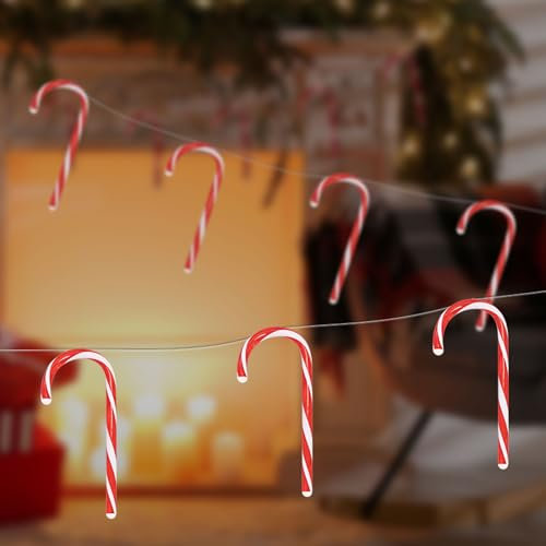 ECD Germany LED Lichterkette mit 7 Zuckerstangen, 28 LEDs, Warmweiß, 330cm, batteriebetrieben mit Timer, Weihnachten Innen Deko Beleuchtung, Zuckerstäbe Candy Cane Weihnachtsbeleuchtung Weihnachtsdeko