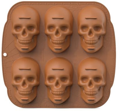 OBEST Totenkopf Kuchenform, Silikonform Totenkopf 6er, Schädel Silikon KuchenForm DIY Backen Dekorationen für Halloween Geburtstags Party Kuchen Whisky Cocktails Saft Schokolade Süßigkeiten Seife