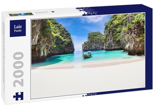Lais Jigsaw Puzzle Traditional Thai long-tail wooden boat and beautiful beach in Phuket Province, Thailand 2000 pieces