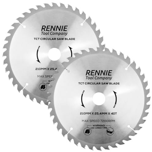 Rennie Tools 2 Pack - 210mm x 40T x 25.4mm Bore TCT Circular Wood Saw Blades Fits Evolution Saws & Evolution Rage Saws. 210mm Saw Blades 25.4mm Bore With 40 Teeth