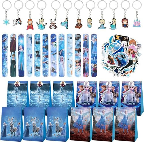 86 Pcs Frozen Party Kindergeburtstag Mitgebsel, Frozen Set Mit Slap Armbänder Disney Frozen Aufkleber Schlüsselanhänger Elsa Geschenktüten, Für Frozen Popular Deko Mädchen Gast Geschenk
