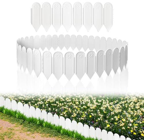 10Pcs Plastic Garden Border, 15cm Height, 4M/13Ft Flexible Lawn Edging Strip, White Garden Fence for Path Landscape Pavement Design