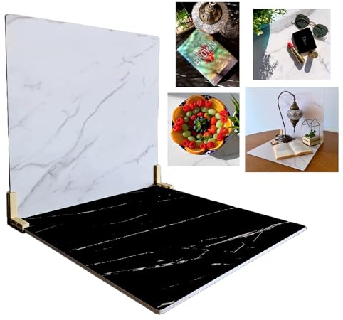 Felic 2 Pcs Food Photography Backdrop Board| Double Sided 40x40 cm| Props| Replica Surfaces |Product Backdrops |Flat Lay Photo Studio Props for Jewellery Cosmetics (Marble & Marble)
