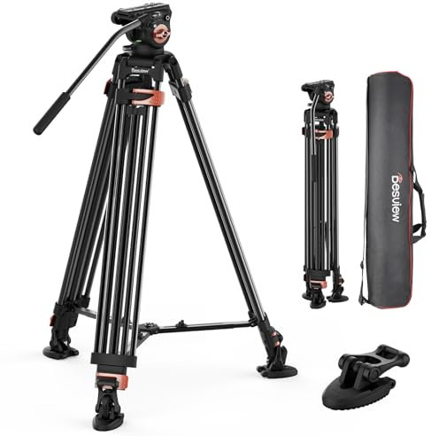 Desview Videostativ 193cm, Aluminiumlegierung Kamerastativ mit One-Step-Verriegelung, 75mm-Schüssel, 360° Fluidkopf und Schnellwechselplatte für DSLR, Camcorder, Kameras, 10KG Belastbarkeit