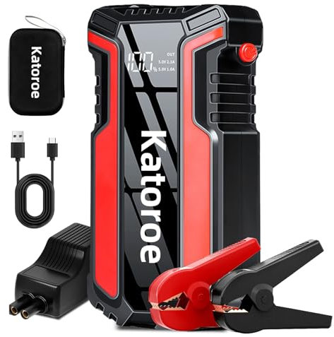 KATOROE Avviatore Batteria Auto, 4000A 150PSI Avviatore di Emergenza per Auto/Moto Starter Batteria Portatile Jump Start con LED/LCD Booster Jump Box (JUMP STARTER-016)