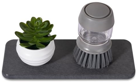 Plateau en Pierre Absorbant l'eau pour évier, Plateau de Salle de Bain en diatomite à séchage Rapide, Porte-Savon, Organisateur d'évier de Cuisine pour décoration d'intérieur Moderne, Gris foncé