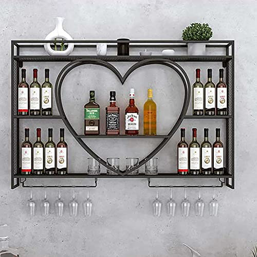 Weinregal zur Wandmontage, mit Flaschenhalter aus Metall und Glasständer, perfekt für Bar, Wohnzimmer, Restaurant, Eisenweinregal für Weinflaschen und Gläser
