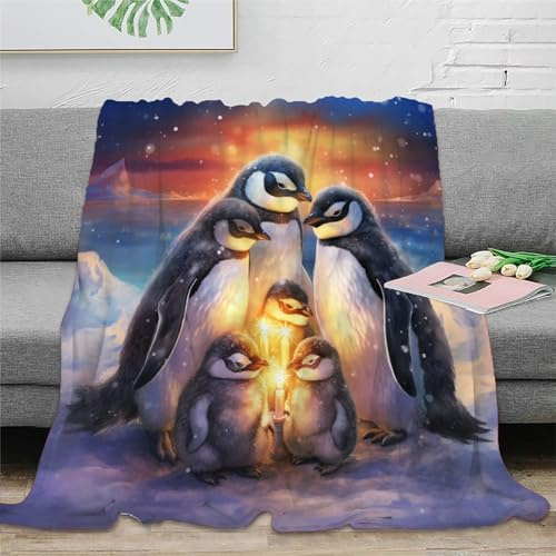 Pinguin Warm 3D Print Blanket Plush Blanket Lightweight Cosy Blanket for Bed Sofa Chair and Couch Autumn Winter Blankets Giftsfür Kinder Teenager Erwachse 70x80inch(180x200cm)