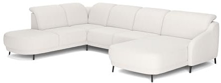 Cavadore Wohnlandschaft Blue, Sofalandschaft mit Longchair im modernen Design, inkl. kopfteilverstellung, Vorziehsitz motorisch, Klapptisch, USB-Anschluss, mattschwarzen Metallfüßen, Flachgewebe, Weiß