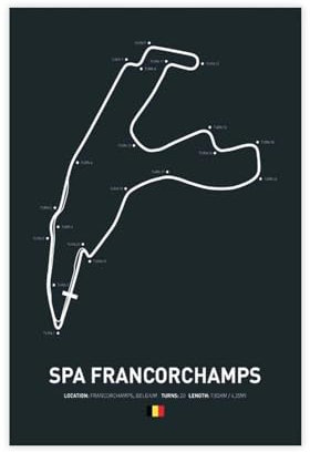 bnyesa Poster sur toile Circuit de Spa-Francorchamps - Décoration murale pour salon, chambre à coucher - 50 x 75 cm