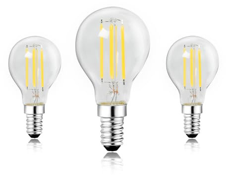 Wenscha G45 Vintage Glühbirne E14 LED warmweiss birne 3er-Set – 4W 400lm 2700K leuchtmittel mit Klarglas & Chromfassung, Retro Golfball-Format für Kronleuchter, Tischlampen und Vitrinenbeleuchtung