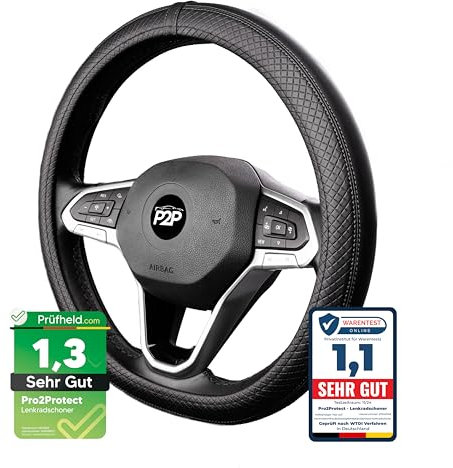 [ 2X Test SEHR GUT ] Pro2Protect Lenkradbezug Leder | Auto Zubehör Innenraum | Lenkradhüllen Grand Tour | Lenkradschoner PKW | Lenkrad Bezug Lenkradschutz | Autozubehör Geschenke für Frauen und Männer