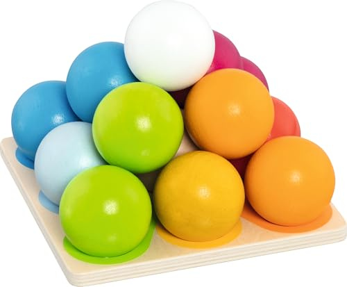 goki 58335 - Stapel- und Sortierspiel Kugelpyramide aus Holz, Förderung Hand-Augen-Koordination und Feinmotorik, Spieleklassiker, stapeln von bunten Bällen, 15cm x 15cm, 14-er Set, ab 1 Jahr